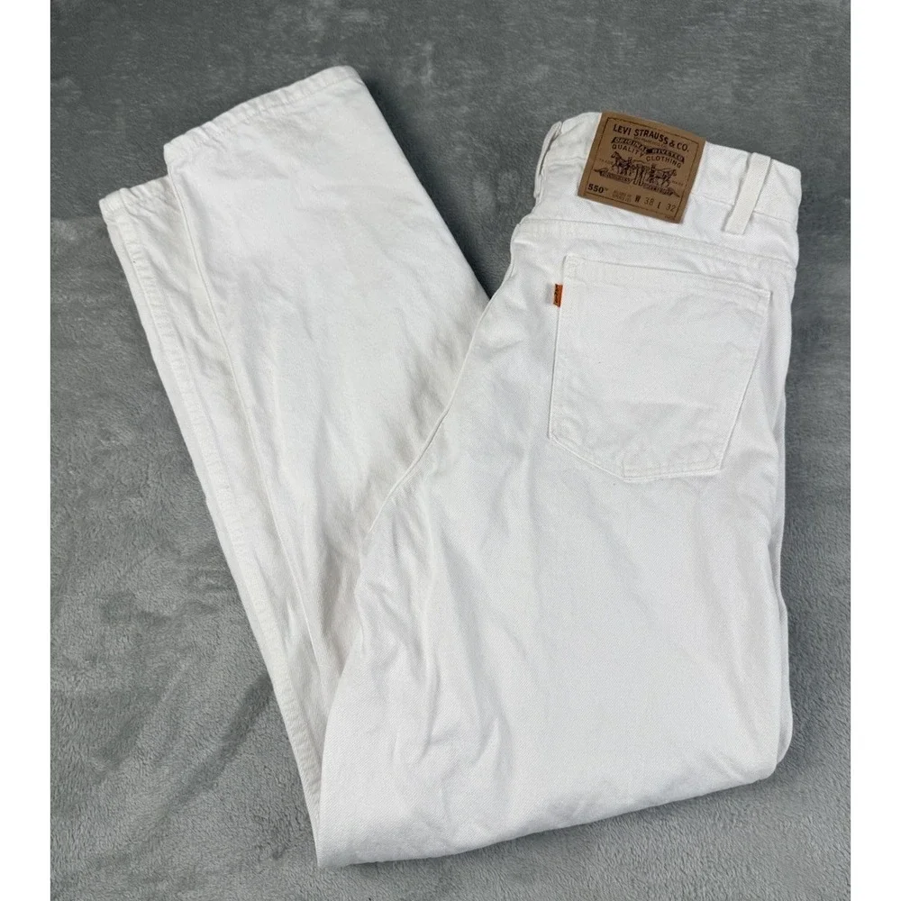 Vintage Levis 550 Orange Tab Jeans Mens 38x32 White Made USA Relaxed Fit